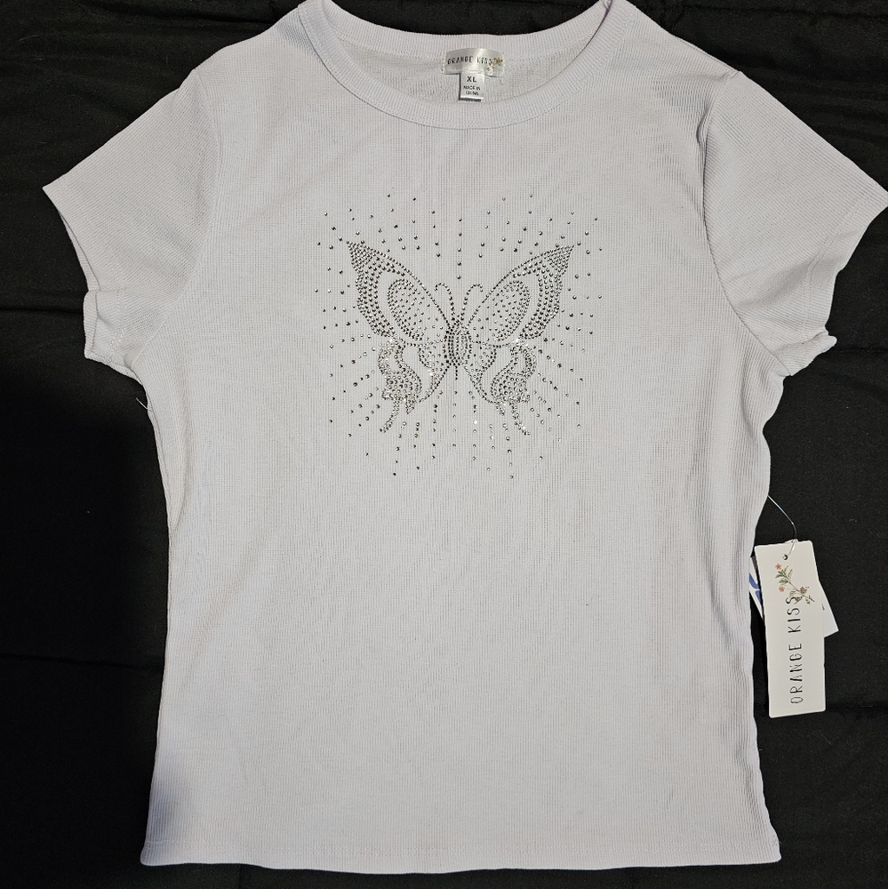 White Butterfly Embellished Women's Top